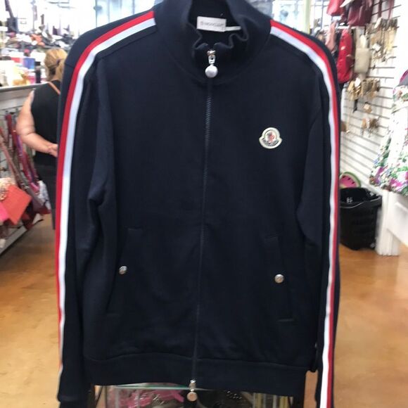 Moncler Blue and Red Zip Up Sweater - Picture 1 of 12
